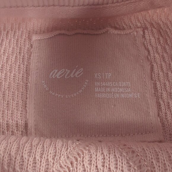 Aerie Oversized Waffle Knit Sweater Pink XS Distressed Long Sleeve Drop Shoulder - Picture 5 of 15